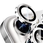 Sticla de protectie camere cu cadru din aluminiu pentru iPhone 15 Pro, Argintiu