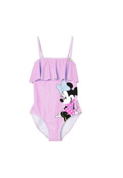 Costum de baie, intreg, Minnie Mouse Love, roz cu dungi, Disney