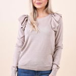 Pulover casual bej cu volane la umeri, ShineFashion