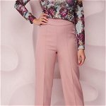 Pantaloni din stofa usor elastica roz-prafuit cu un croi evazat si talie inalta - StarShinerS, StarShinerS