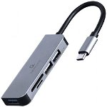 HUB USB GEMBIRD UHB-CM-CRU3P1U2P2-01, USB Type-C, suport SD / MicroSD, Argintiu, Gembird