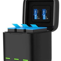 Accesoriu Camera Video Actiune pentru GoPro Hero9 Black, incarcare simultana 3 baterii, Negru, Telesin