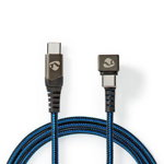 Cablu USB-C tata - USB-C tata, conector gaming 180  , 1m, negru albastru