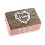 Cutie ceai lemn roz natur 6 compartimente model Love cm 21 x 14 cm x 8 H, Decorer