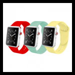 Set 3 curele din silicon cu conectori pentru Apple Watch 1 / 2 / 3 / 4 series 42 / 44 mm rosu galben verde, krasscom