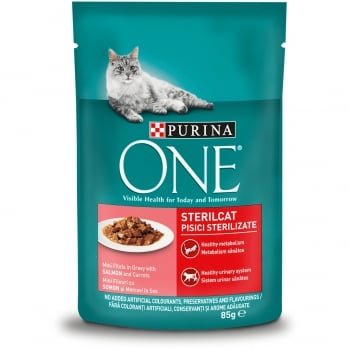 PURINA One Sterilcat, Somon cu Morcov, plic hrană umedă pisici sterilizate, (în sos), 85g, Purina One