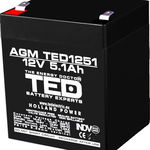 acumulator 12v stationar vrla, dimensiuni 90 x 70 x 98 mm, baterie 12v 5.1ah f2, ted electric ted003157, TED Electric