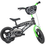 Bicicleta copii 12` BMX negru si verde Dino Bikes, Dino Bykes