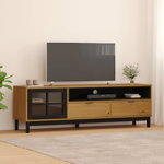 Comoda TV cu usa din sticla FLAM 158x40x50 cm vidaXL, lemn masiv pin
