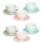 Set 6 cesti cu farfurie pentru ceai Gipsy Soft, Tognana, 250 ml, portelan, multicolor, Tognana Porcellane