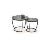 Set Masute de Cafea Hagen 271, Ø62x50 cm, Metal/Piatra Sinterizata, Negru/Verde, Halmar