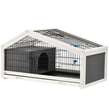 Pawhut Căsuță pentru Iepuri cu Sticlă de Apă, Cușcă cu 2 Uși pentru Porcușori de Guineea, 90x53x50 cm, Gri Închis | Aosom Romania, PawHut
