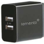 Incarcator Retea Lemontti LIR2UN24A, Dual USB, 2.4A (Negru), Lemontti