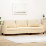 Canapea cu 3 locuri vidaXL, crem, 210 cm, material textil, 27.3 kg