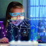 Tabla pentru desenat 3D Draw and Glow, panou transparent, ochelari 3D, sabloane, carioci luminoase, suport cu led, Ideal Gifts