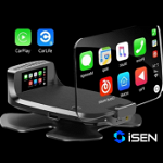 Display de bord pentru parbriz iSEN Smart CarPlay HUD, Proiectie HD, OBD2, Telecomanda wireless pentru volan, Asistent vocal