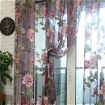 Draperii 100*200/100*270cm portabile, imprimeu cu flori mari de bujor, perdele pentru ferestre, transparente, din voal, Neer