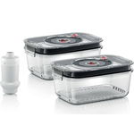 Set cutii depozitare cu vacuum: 2 casolete de sticla + pompa vidare. Set compatibil cu blender ErgoMixx Bosch