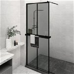 vidaXL Paravan duș walk-in cu raft negru 80x195 cm sticlă ESG/aluminiu, vidaXL