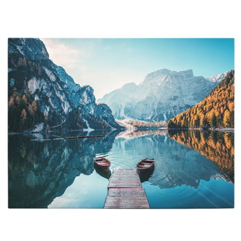 Tablou canvas peisaj barca lac munte Dolomiți Italia albastru 1174 - Material produs:: Poster pe hartie FARA RAMA, Dimensiunea:: 80x120 cm, 