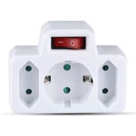 ADAPTOR 3 PRIZE CU INTRERUPATOR 2X2.5A SI 1X16A MAX 3680W, V-TAC