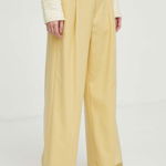 Gestuz pantaloni PaulaGZ femei, culoarea galben, lat, high waist 10906861, Gestuz