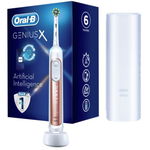 Periuta de dinti electrica Oral-B Genius X, Inteligenta artificiala, Curatare 3D, 6 programe, 1 capat, Bluetooth, Trusa de calatorie standard, Rose Gold