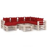 Set mobilier de gradina din paleti vidaXL, cu perne, 8 piese, lemn pin, 70 x 67.5 x 62 cm, 73.29 kg