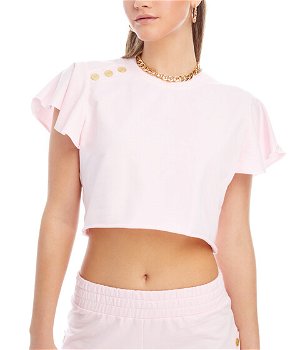 Imbracaminte Femei Juicy Couture Ruffle Sleeve Top with Snaps Whisper Pink, Juicy Couture