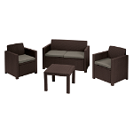 Set mobilier de gradina, 4 piese, Keter Alabama, plastic, 2 scaune 65 x 67 x 77cm, canapea 129 x 67 x 77 cm, masa 59 x 59 x 43cm, maro, Keter