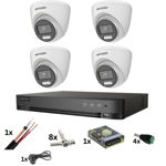 Sistem de supraveghere Hikvision cu 4 camere Poc, ColorVu 8MP, Lumina color 40M, Lentila 2.8mm, DVR de 4 canale 8 Megapixeli, accesorii, Hikvision