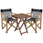 Set de gradina masa si scaune Retto 3 bucati din lemn masiv de fag culoarea nuc, PVC negru 60x60x71cm, Pako World