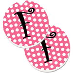 Caroline`s Treasures Scrisoarea F Monograma - Roz Negru Polka Dots Set de 2 Cupa Titular Car Coasters Large, 