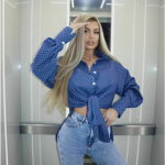 Camasa Dama Jeans, cu Model Stelute, Albastra