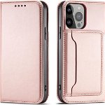 Hurtel Magnet Card Case etui Samsung Galaxy S23 Ultra pokrowiec z klapką portfel podstawka różowe, Hurtel