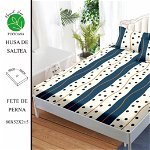 Husa de pat cu elastic 180x200 din Bumbac Finet + 2 Fete de Perna - buline Linii, ELEGANT HOME PUCIOASA