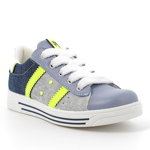 Primigi, Pantofi sport cu detalii contrastante, Albastru inchis/Albastru prafuit/Gri deschis, 29 EU