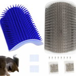 Set de 2 perii pentru pisici XiXiRan, plastic/silicon, gri/albastru inchis, 8 x 12,5 cm