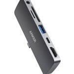 Media Hub Anker PowerExpand Direct pentru iPad Pro, 6-in-1, 60W Power Delivery, USB-C, 4K HDMI, Audio 3.5mm, USB 3.0, microSD (Negru), ANKER