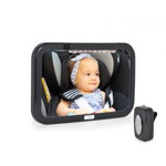 Oglinda auto supraveghere bebe cu LED Cangaroo, fixare tetiera, suport anti-alunecare 360 grade, 30x20 cm, negru