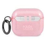 Carcasa Karl Lagerfeld KLA3UKHGP Glitter Karl`s Head compatibila cu Apple AirPods 3 Roz, Karl Lagerfeld