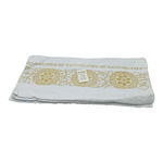 En-gros Prosop din bumbac, model cu Broderie aurie Floare, 50×100cm, Alb, 