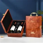 Set cutie de vin Wood Deluxe, Mindblower, Vinluxe Elite, pentru 2 sticle, cu accesorii de vin incluse, lemn, Mindblower