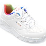 Pantofi SKECHERS albi, UNO LITE-RAINBOW, din piele ecologica, Skechers