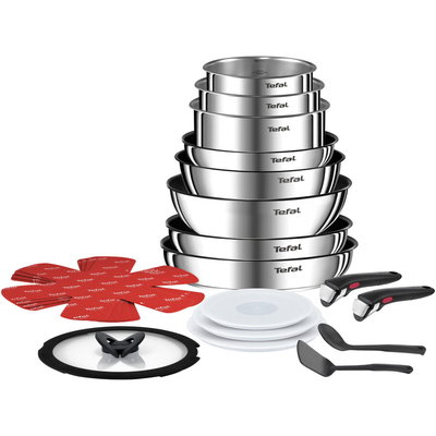 Set Oale și Tigăi Tefal Ingenio Emotion, 20 Piese, Manevrabil, Stivuibil, Antiaderent, Inducție, Argintiu