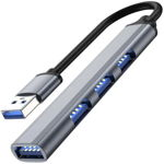 Hub USB cu 4 port-uri,Corp din aluminiu,Gri, 