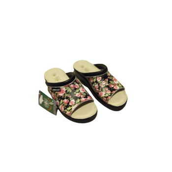 Saboti medicali dama, Sanital Light 1351, Piele naturala, Negru cu flori, 39