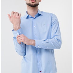 Tommy Hilfiger, Camasa slim fit din amestec de bumbac, Albastru deschis, 42
