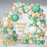 Set de baloane pentru arcada BIIOONES, latex, alb/auriu/verde, 123 piese, 