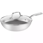 Tefal E49716 Eternal Mesh Wok Pan, 28 cm, with Scratch-Resistant Mesh Coating, PFOA Suitable for All Hob Types, Including Induction Hobs, Including Glass Lid, Stainless Steel